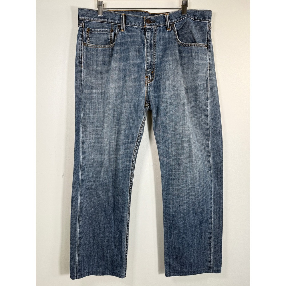 Levis 505 Regular Fit Straight Leg Jeans Men 38x27 Mid Wash Blue Denim Alt Hem